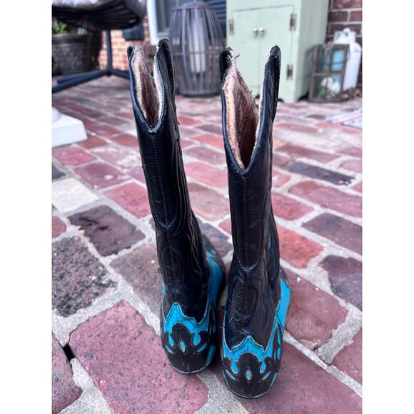 Vtg Sundance Flings Leather Teal Black Western Boots. See size measurements! - Picture 4 of 8